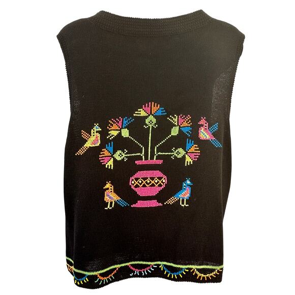 Sharon Young Vintage Cross Stitch & Beaded Black Woven Vest Women's Size Medium - Picture 2 of 12